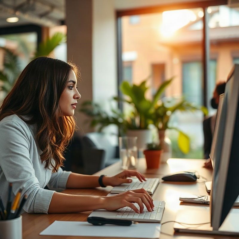 Atendente conferindo horários no computador com uma cliente